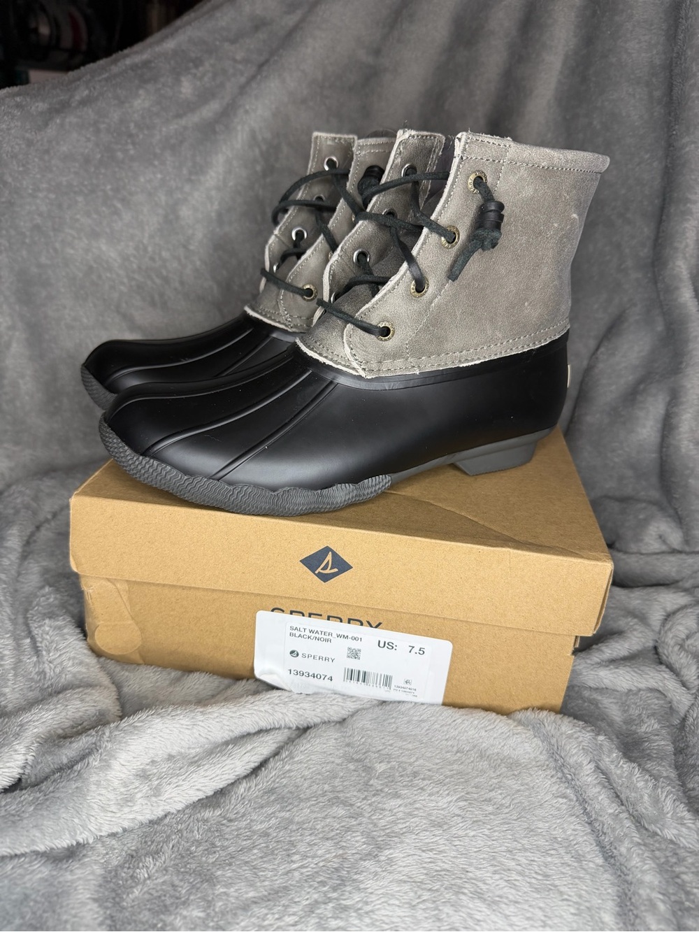 Sperry Two-Tone Black and Gray Rain Duck Boots